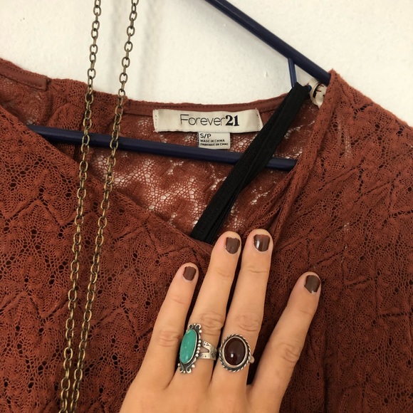 70s Style Ruffle Sleeve Rust Brown Mini Dress - Picture 3 of 7